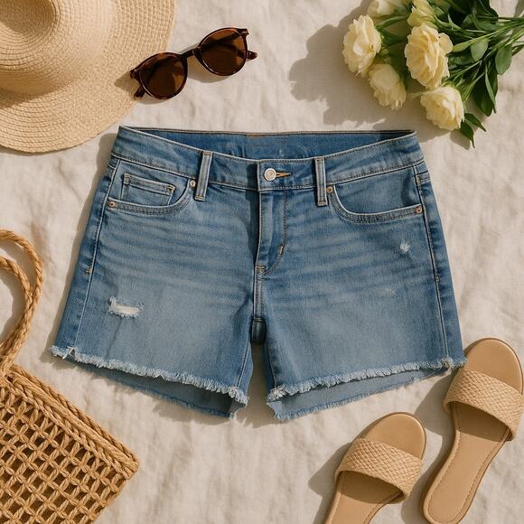 LOFT Pants - LOFT Cuffed Denim Midi Shorts Light Wash Distressed Stretch Denim Womens 26 2